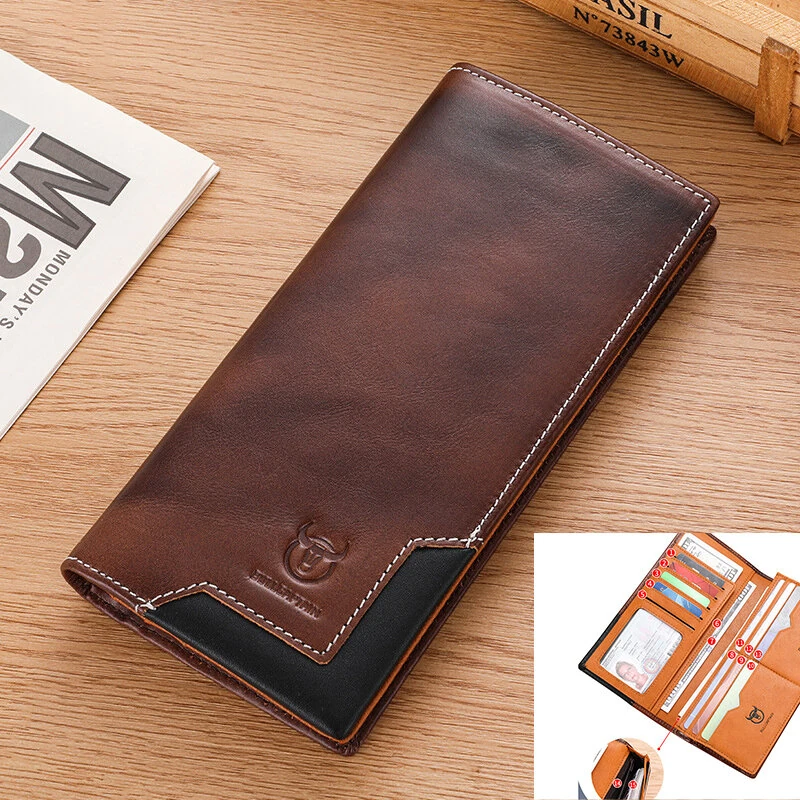 BULLCAPTAIN Genuine Leather Men’s Long Wallet Large-capacity Coin Purse RFID Blocking Credit Card Holder Multifunctional Handbag Clutch Wallet (image for) BULLCAPTAIN Genuine Leather Men’s Long Wallet Large-capacity Coin Purse RFID Blocking Credit Card Holder Multifunctional Handbag Clutch Wallet